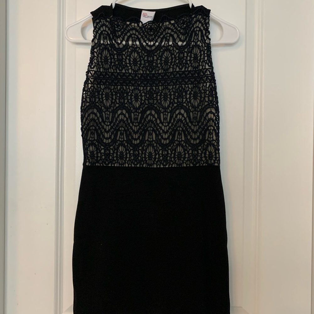 RED Valentino - Mesh and Lace Black Bodycon dress